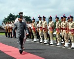 State Guard of Honour to the Governor designate Brig. (Dr.) B.D. Mishra (Retd.) by Arunachal Pradesh Police at Raj Bhavan Helipad, Itanagar 3rd October2017. 